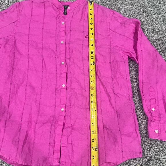 Lauren Ralph Lauren Women’s 100% Linen Roll Tab Sleeve Pink shirt Blouse Large - Picture 4 of 9
